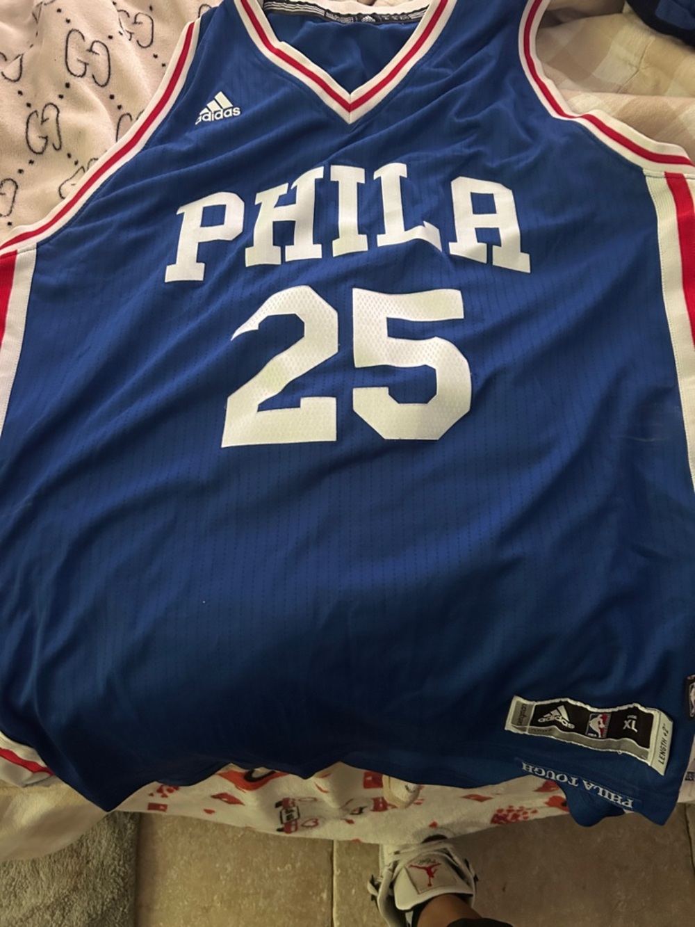 adidas Blue PHILA #25 Basketball Jersey with Red & White Trim